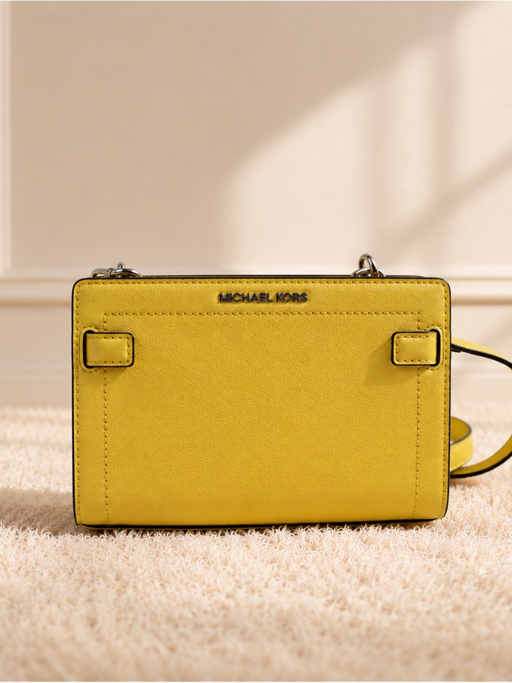 “Sunshine” Yellow Michael Kors Rayne Saffiano Leather Crossbody Bag Like New
